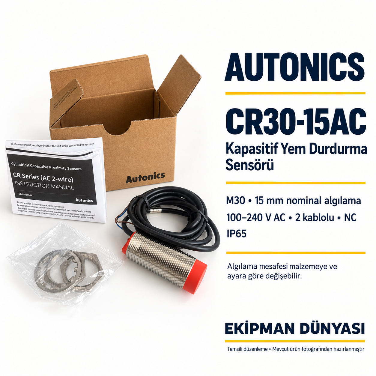 Autonics CR30-15AC M30 kapasitif yem durdurma sensörü tanıtım görseli